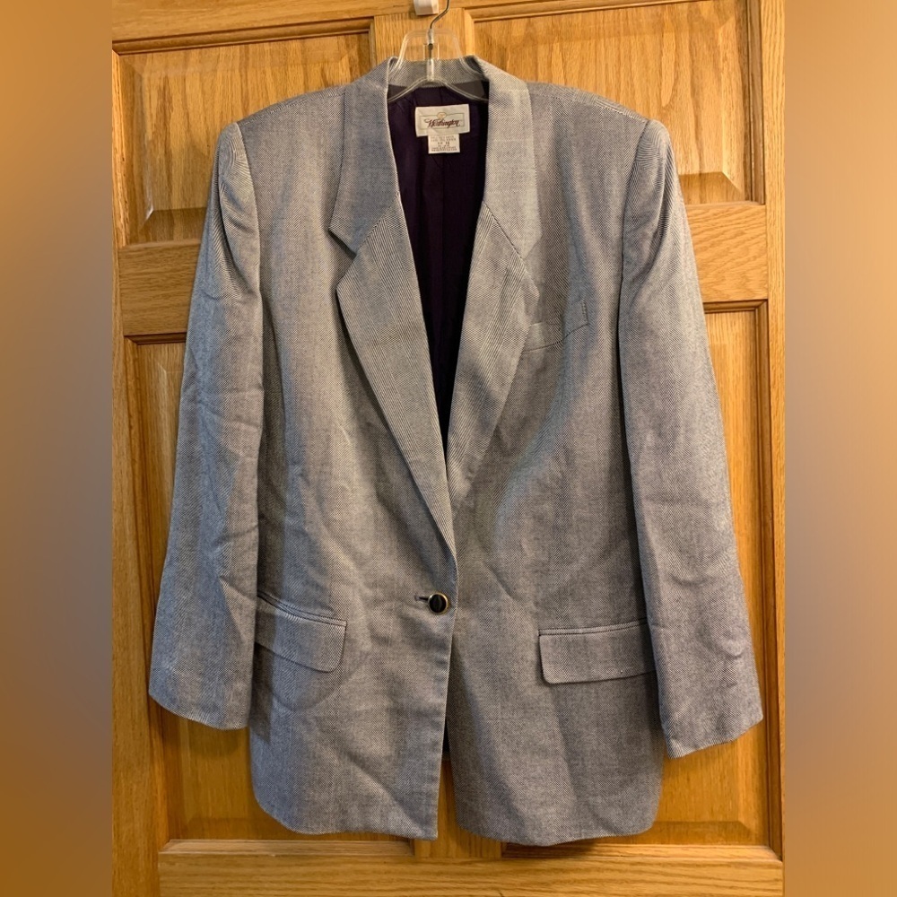 Worthington Women’s Blazer Suit Sport Jacket Black Herringbone Size 14 Rayon